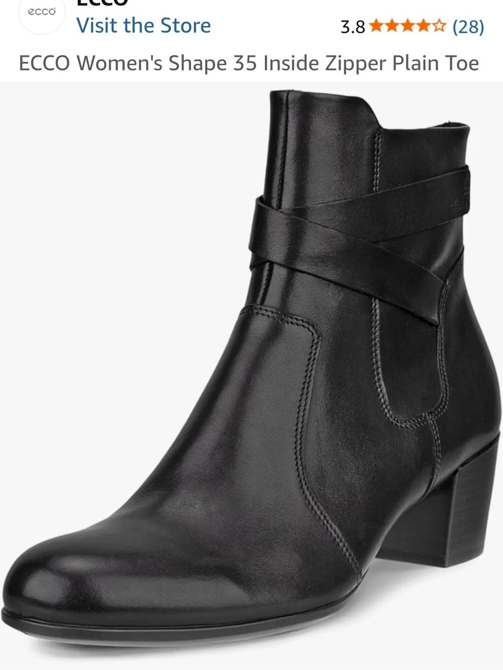 ECCO Women's Black Leather Ankle Boot - Shape 35